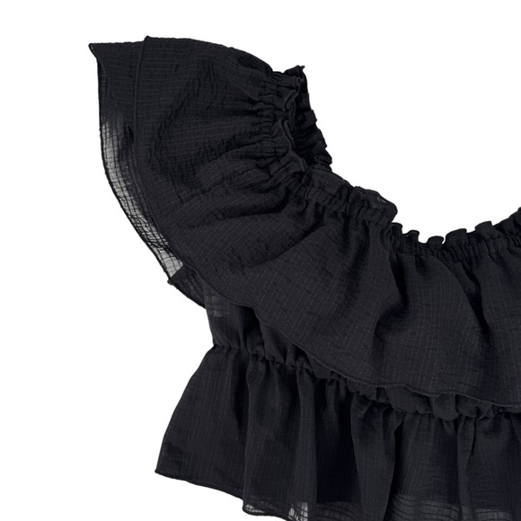 Zara Ruffled Off Shoulder Black Crop Top Size Medium Festival Casual Summer - Picture 12 of 15